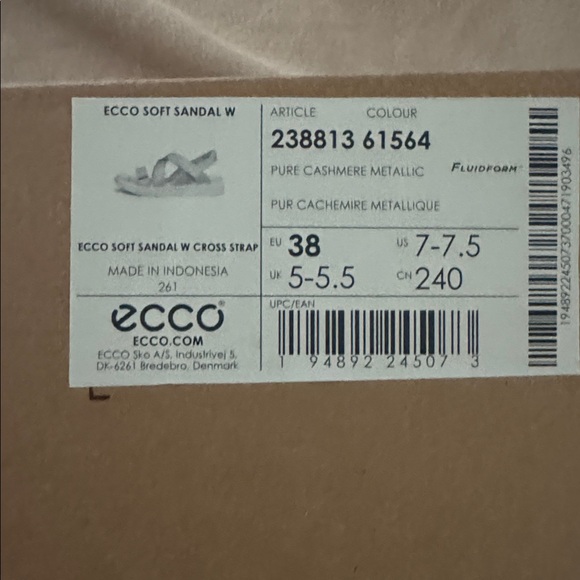 Ecco Women's Metalic Crisscross Leather Sandals with White Sole NWT in box - Picture 3 of 3